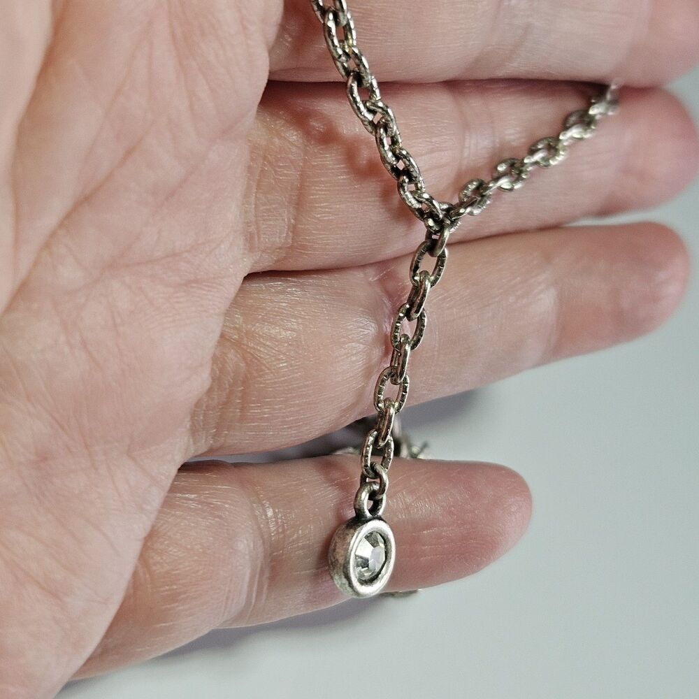 Silver Tone Clear Rhinestone Y Drop Necklace 15-16.5" - Picture 4 of 12